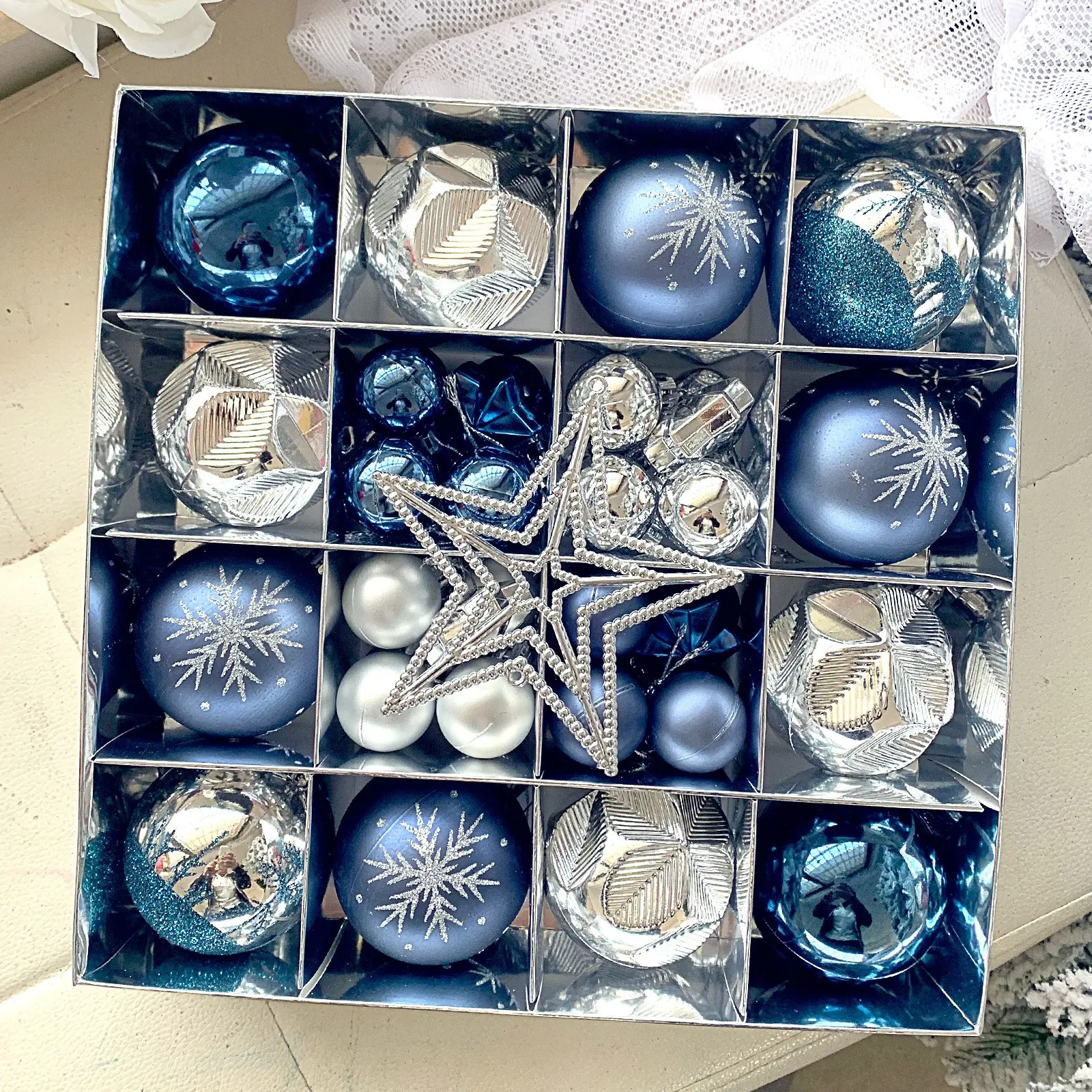 Christmas Decoration Set, Painted Paper Box Christmas Balls, Unique Shape Holiday Ornaments, Festive Tree Hanging Decorations
