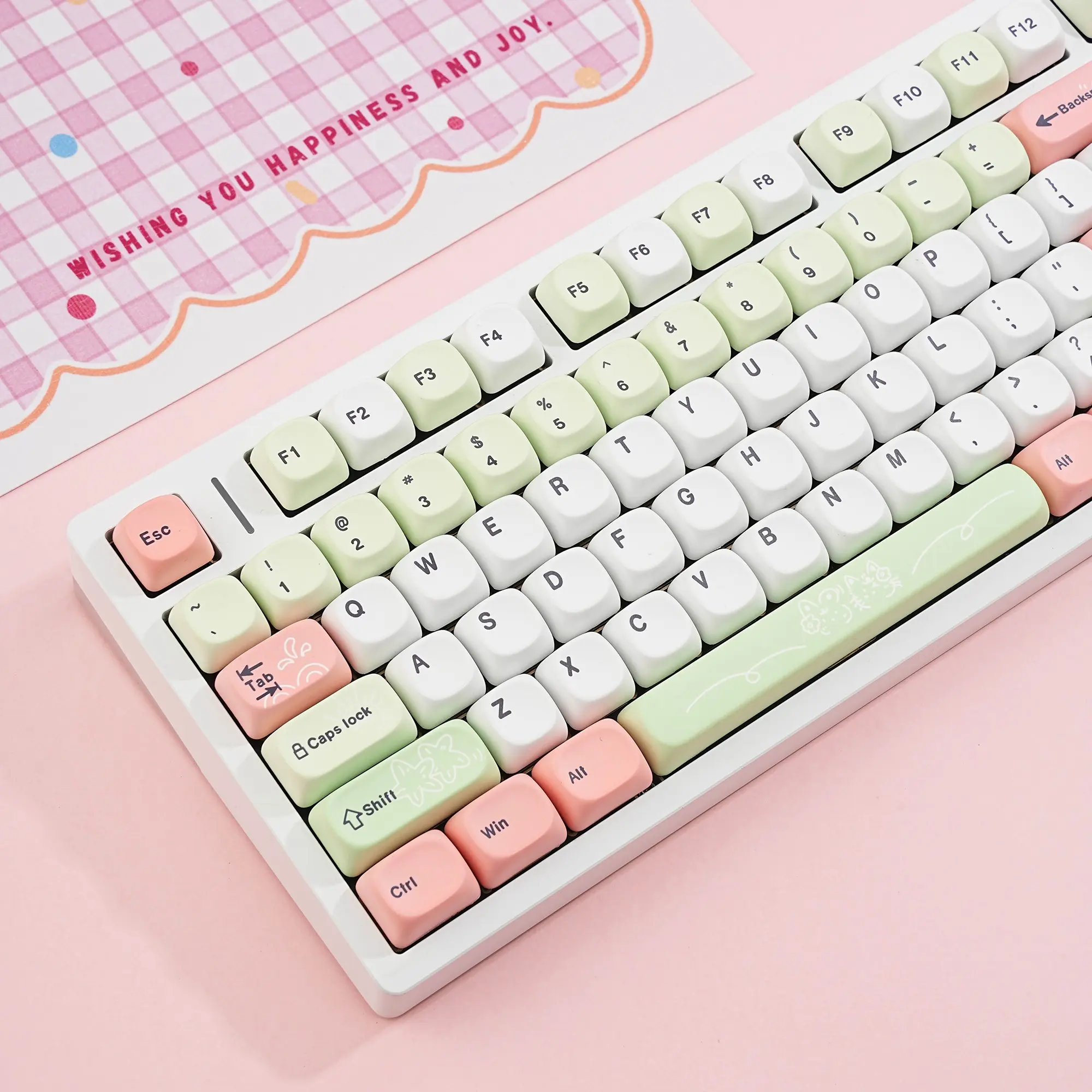 130 Key Moa Height Watermelon Keycaps 5-Sided Heat Transfer ISO ANSI German French Spanish English Uk Layout For Mechanical Keyboard Split Spacebar