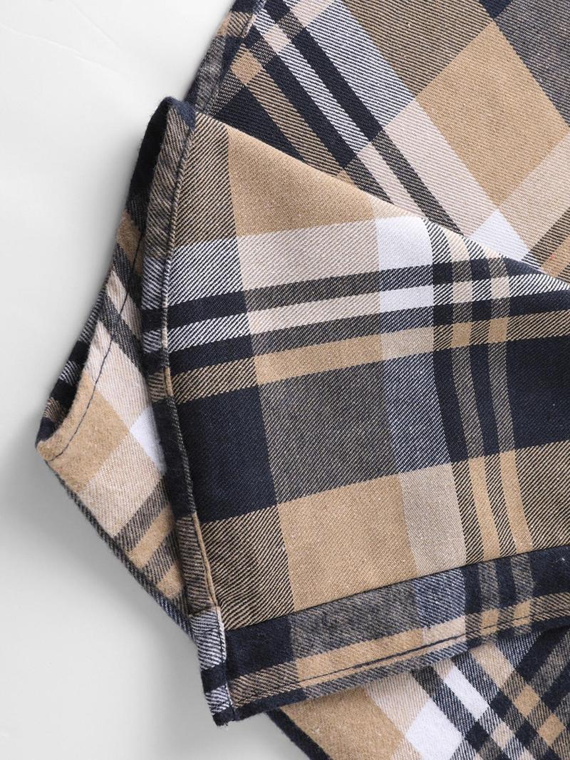 【Plus Size】 Plaid Print Button Front Hooded Shirt, Casual Regular Fit Long Sleeve Top for Daily Outdoor Wear, Men's Clothes for All Seasons