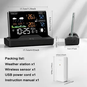 Wireless Weather Station with Color Display, Indoor Outdoor Thermometer, Digital Barometer, Multi-Function Weather Monitor, High Precision Smart Temperature Humidity Gauge, Weather Tracker for Home Office