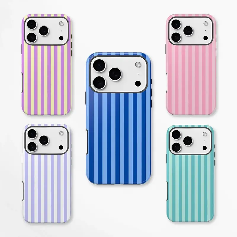 Hard PC-Soft TPU Hybrid Protective Case for iPhone 11/12/13/14/15/16/17 Air/Pro Max - Pastel Vertical Striped, Slim, Shockproof, Anti-Scratch, Y2K Minimal Aesthetic Girly Phone Cover Accessory