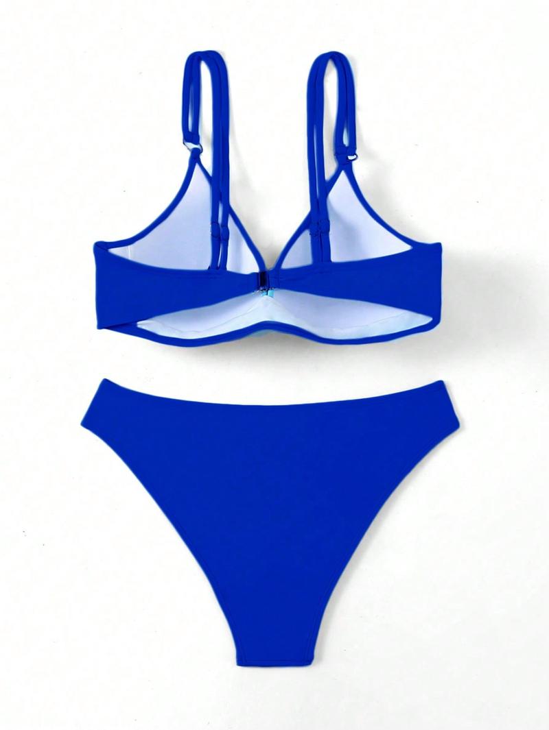 ZAFUL Sexy Solid Color Twist High Waist Swimsuit Spaghetti Straps Women's Bikini Swimsuit cute tankini women's 2 piece sets fashion nova outfits