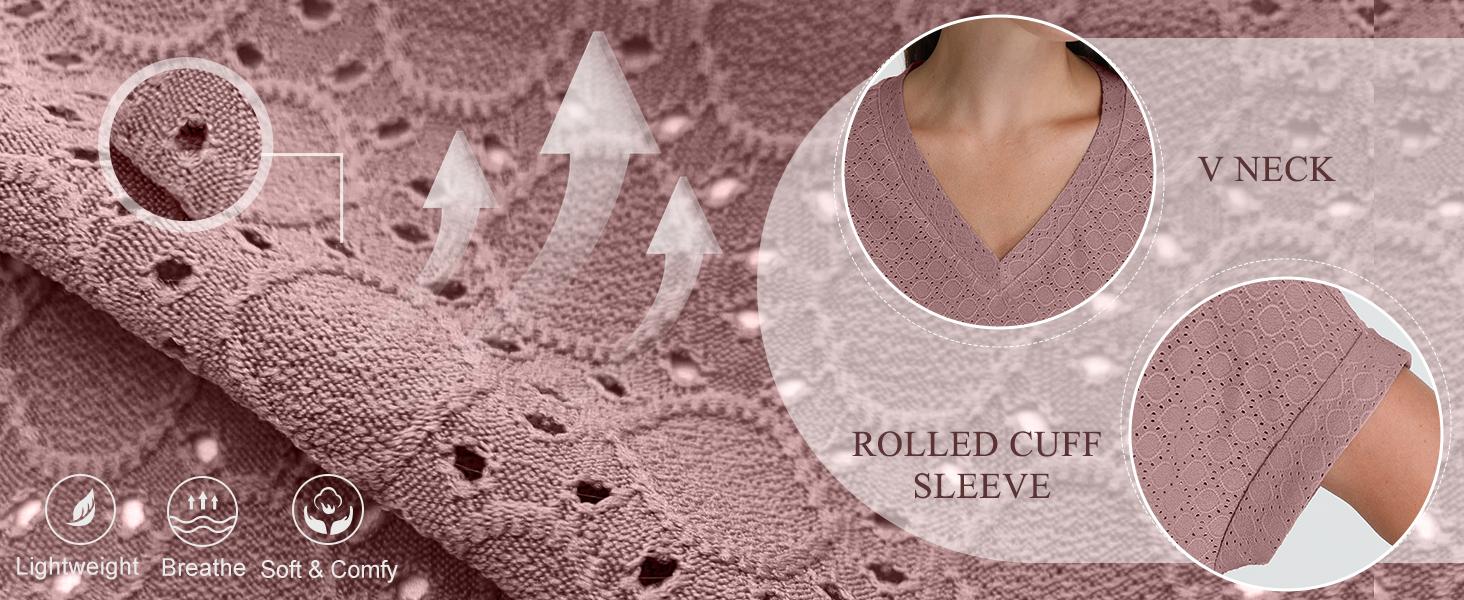 WIHOLL 3/4 Length Sleeve Womens Tops V Neck Casual Tunic Tops Basic Shirts Loose Fit Blouse