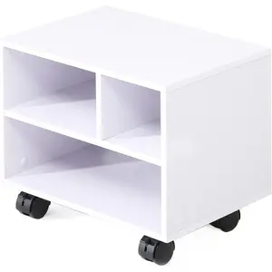 Under Desk Printer Stand with 3 Storage Organizer Compartments, White Mobile Small Printer Work Cart with Removable Casters for Home Office, 15.7"W x 11.8"D x 13.8"H