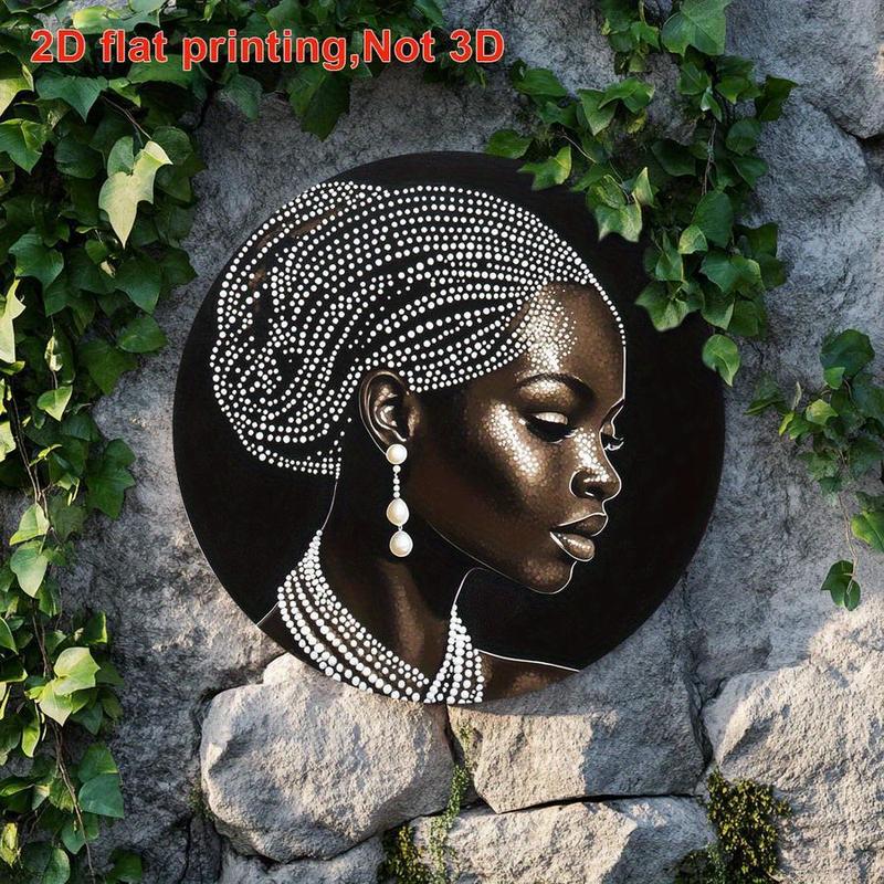 1 Piece, African American Women Wearing Pearl and Beaded Headpiece Aluminum Foil Wall Art - 8x8inch Round Wreath Logo, Suitable for Home, Office, Wedding Decoration - Elegant Holiday Gift for Christmas, Thanksgiving, Valentine's Day, African American Home