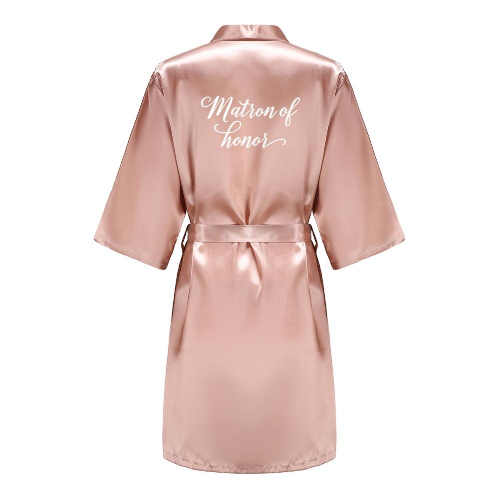 Rose Gold Satin Team Bride Bridesmaid Robe Wedding Bathrobe Gown Women Dressing Sleepwear Mother Maid of Honor Kimono