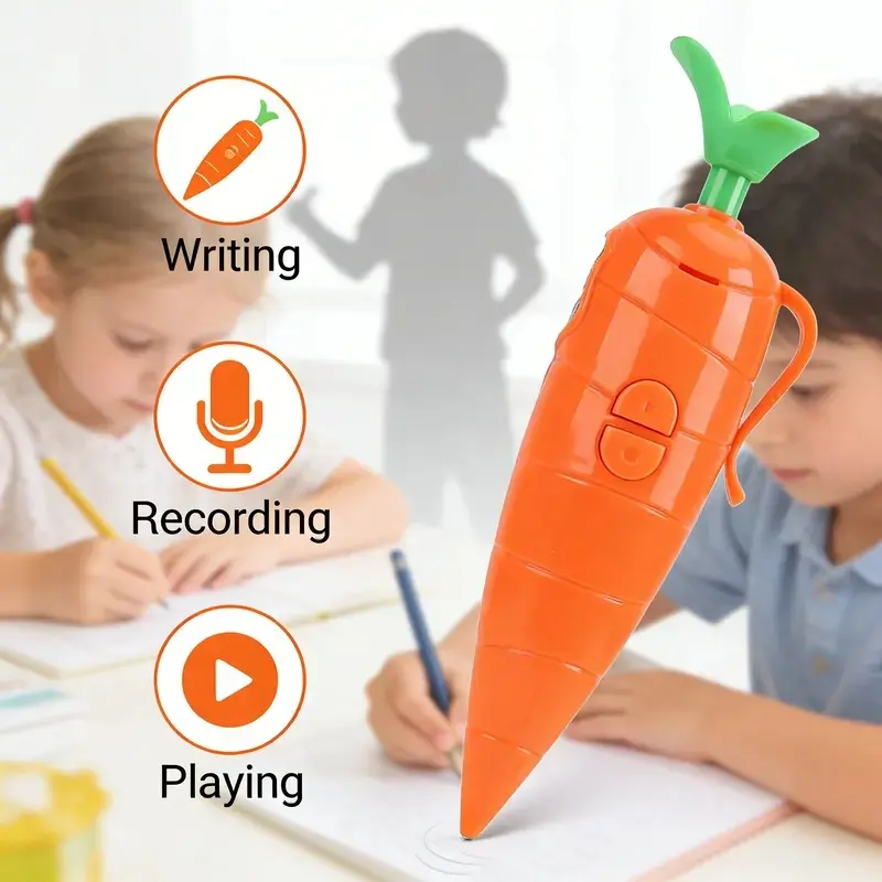 Lovely Carrot Digital Voice Recorder Writing Pen Dual Function Portable Pocket Recording Pen Perfect Holiday Birthday Gift for Teen Girls Boys