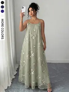 Plus Size Women's Fairy Style Tengman Embroidered Dress, Romwe Comfortable Loose Fit, Perfect for Sweet Dates and Holiday Gatherings
