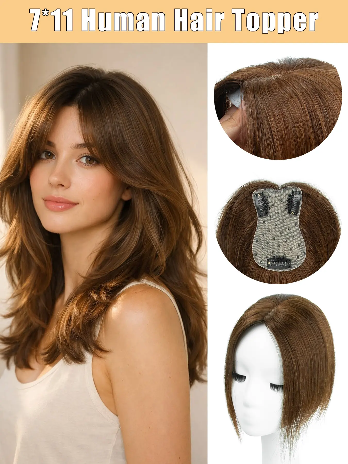 7x11cm High-Quality Hair Topper for Women, Real Human Hair, Boosts Hair Volume, Suitable for All Face Shapes, Ideal Hair Loss Solution