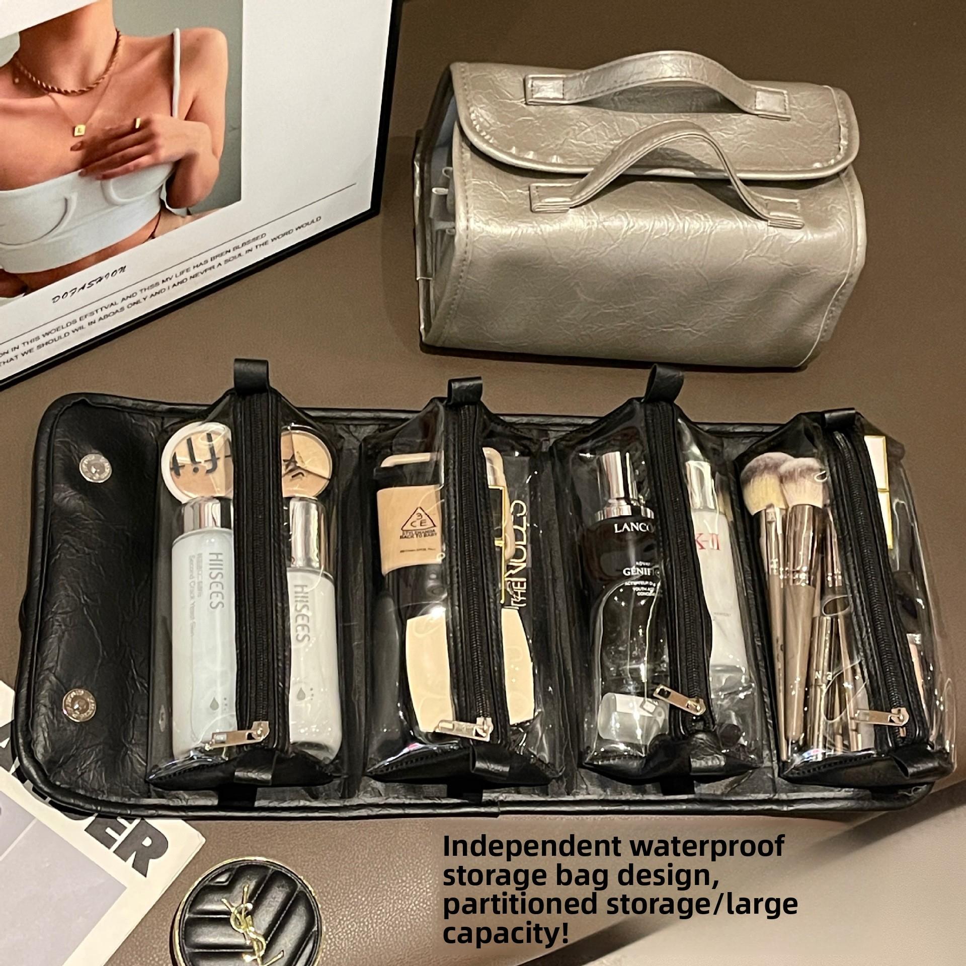 New 4-in-1 Makeup Bag - Detachable, Foldable, Large Capacity - Perfect Travel & Outdoor Toiletry Organizer