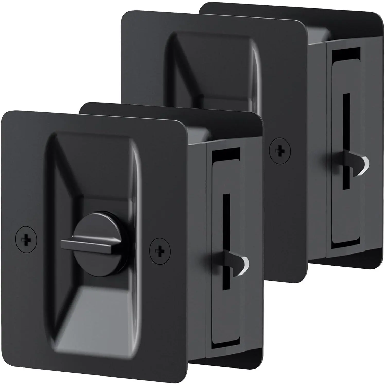 2-Pack Matte Black Privacy Pocket Door Lock, Pocket Door Hardware Handles with Pull Latch, 2-3/4’’x2-1/2’’, Fits 1.38’’-1.77’’ Thickness Doors