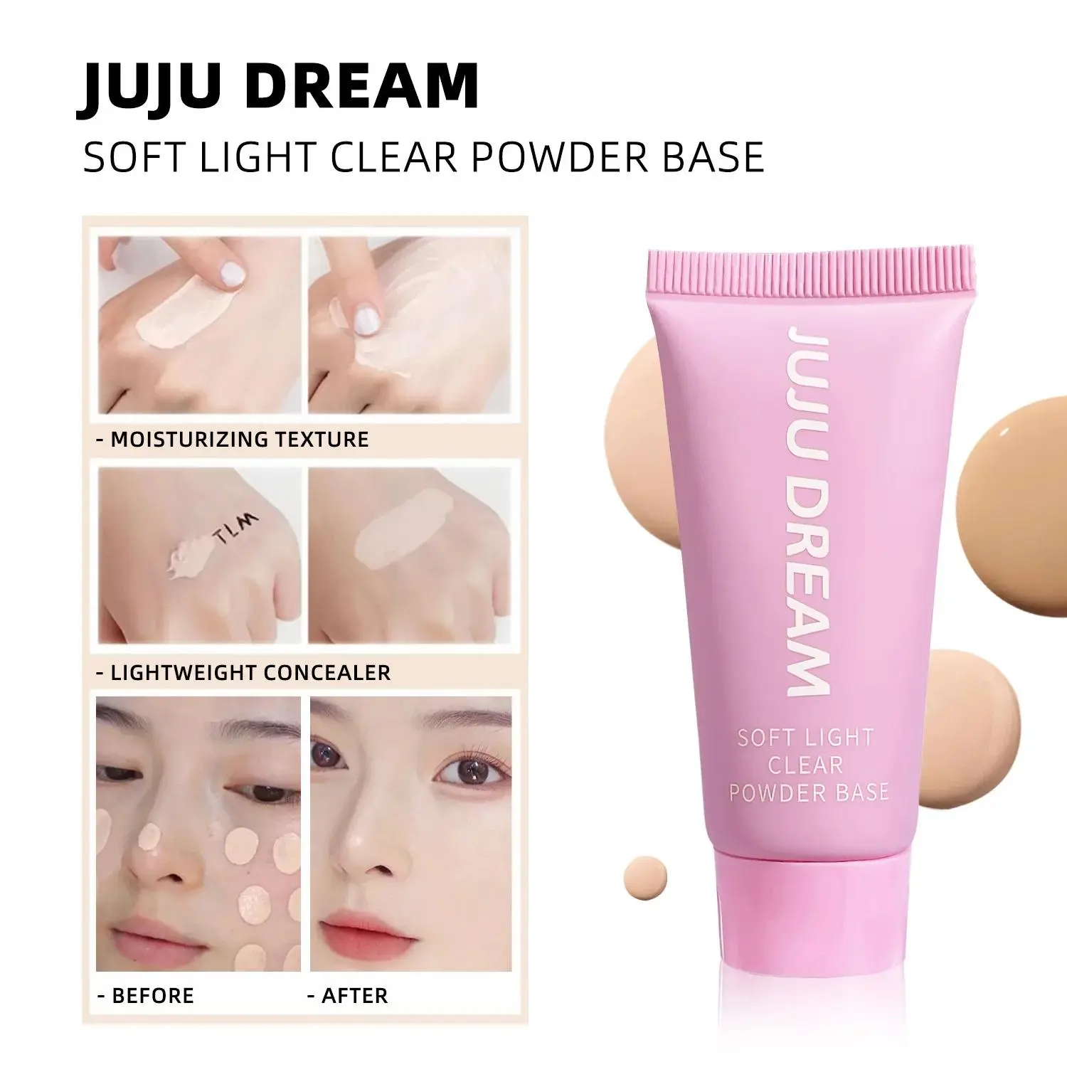 JUJU DREAM Soft Light Clear Matte Foundation Blurring Primer Base, 2 Shades Full Coverage Liquid Foundation, Blurs Pores, Redness, Oil-controlling Non-greasy Formula For Long-lasting Flawless Matte Finish, Lightweight Breathable Texture Not Heavy Or Cakey