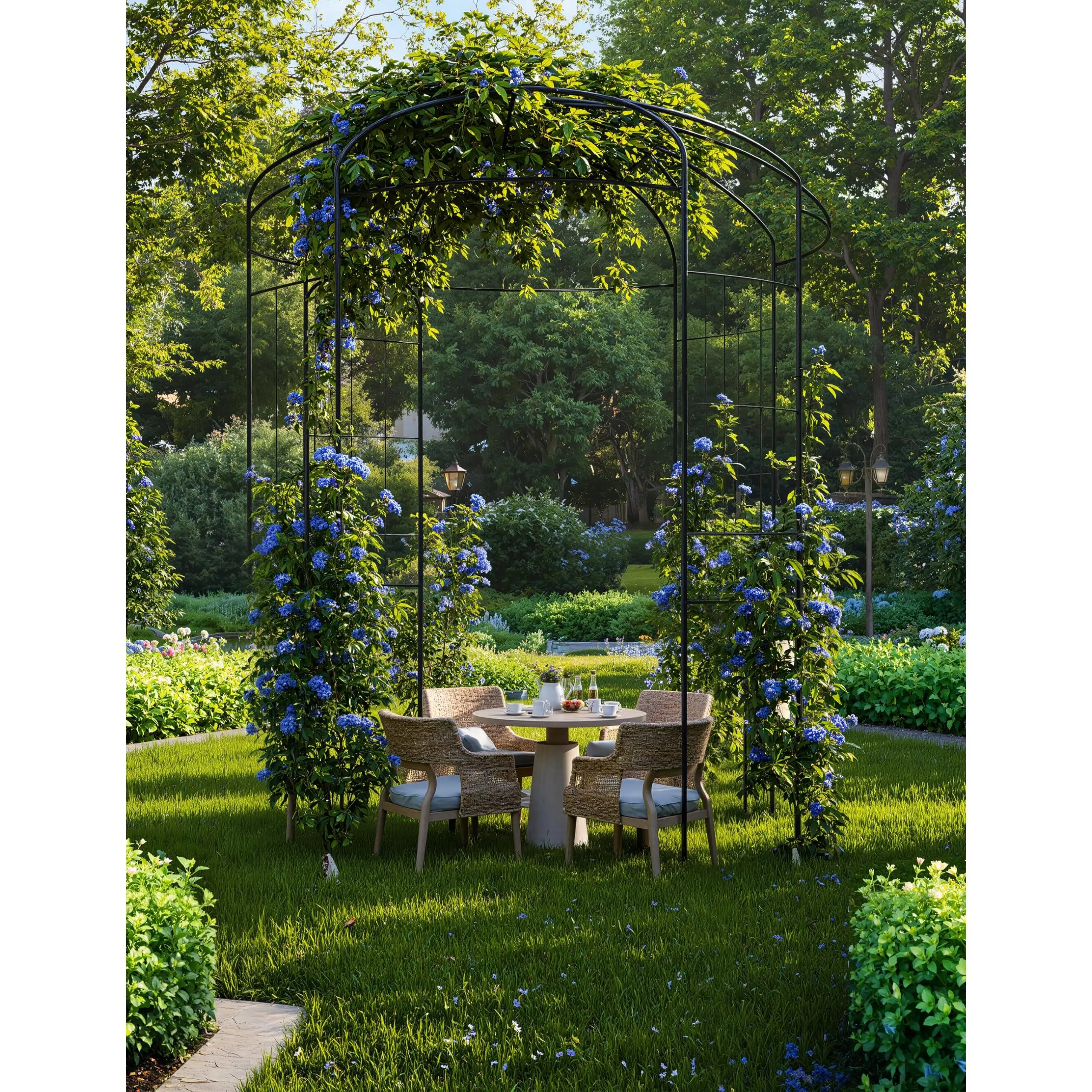 Heavy Duty Metal Birdcage Garden Arch Arbor - 8.8ft Weather-Resistant Outdoor Pergola Trellis for Climbing Plants, Roses & Vines - Sturdy Pavilion for Patio, Lawn & Backyard