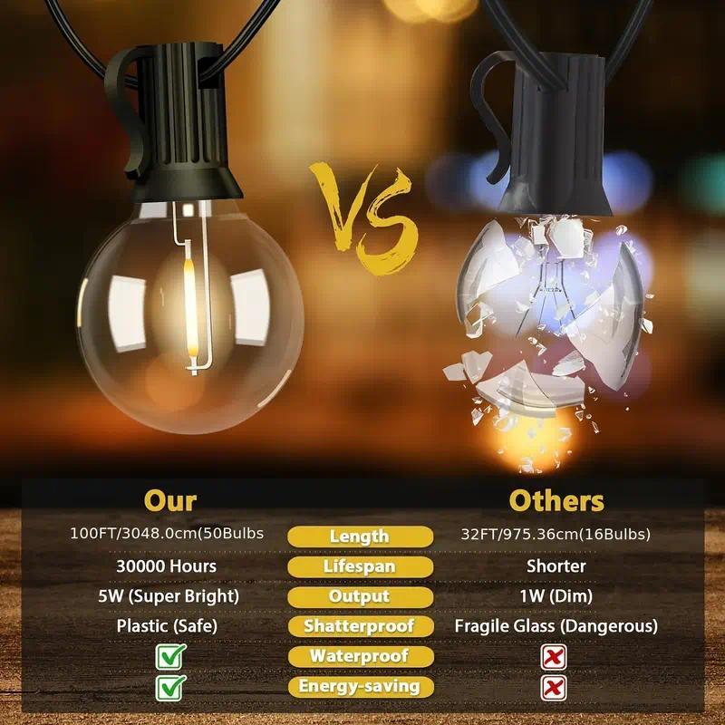 100FT/200FT Solar String Lights Outdoor With Remote, Dimmable Solar String Lights For Outside With Shatterproof Bulbs, G40 LED Patio Lights String Solar Powered, Hanging Lights For Yard Decor, Halloween, Christmas Decoration