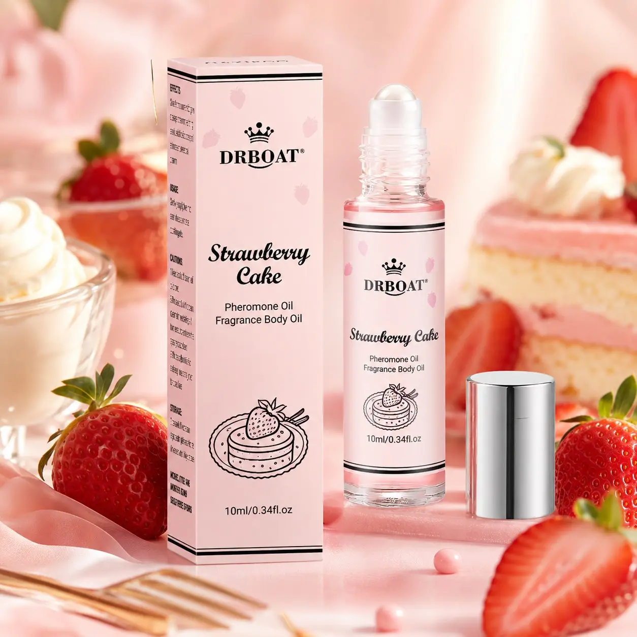 Strawberry Cake Pheromone Essential Oil - Sweet Strawberry Cream Roll On Subtle Perfume Oil, Cake Scent | Romantic Everyday Scent | Long-Lasting | Vegan & Cruelty-Free