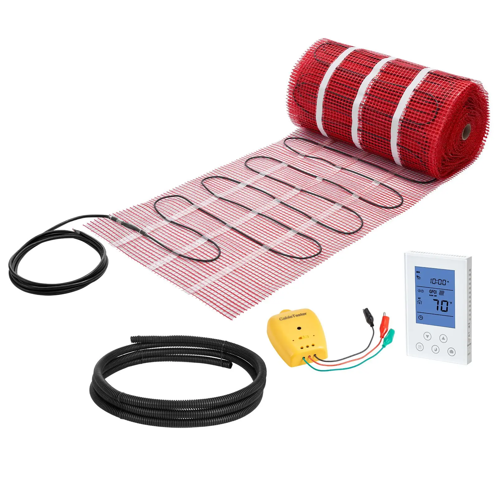 VEVOR Pet House Self-Adhesive Mesh Grid Floor Radiant Heat Mat System, 150 sq. ft. 120V 1800W Low-Wattage PVC Silent Mat with Alloy Wire, 28000x500x12mm, Digital Temp Control Controller with Alarm & Cables, Easy Install for Tile/Stone/Vinyl Dog Houses