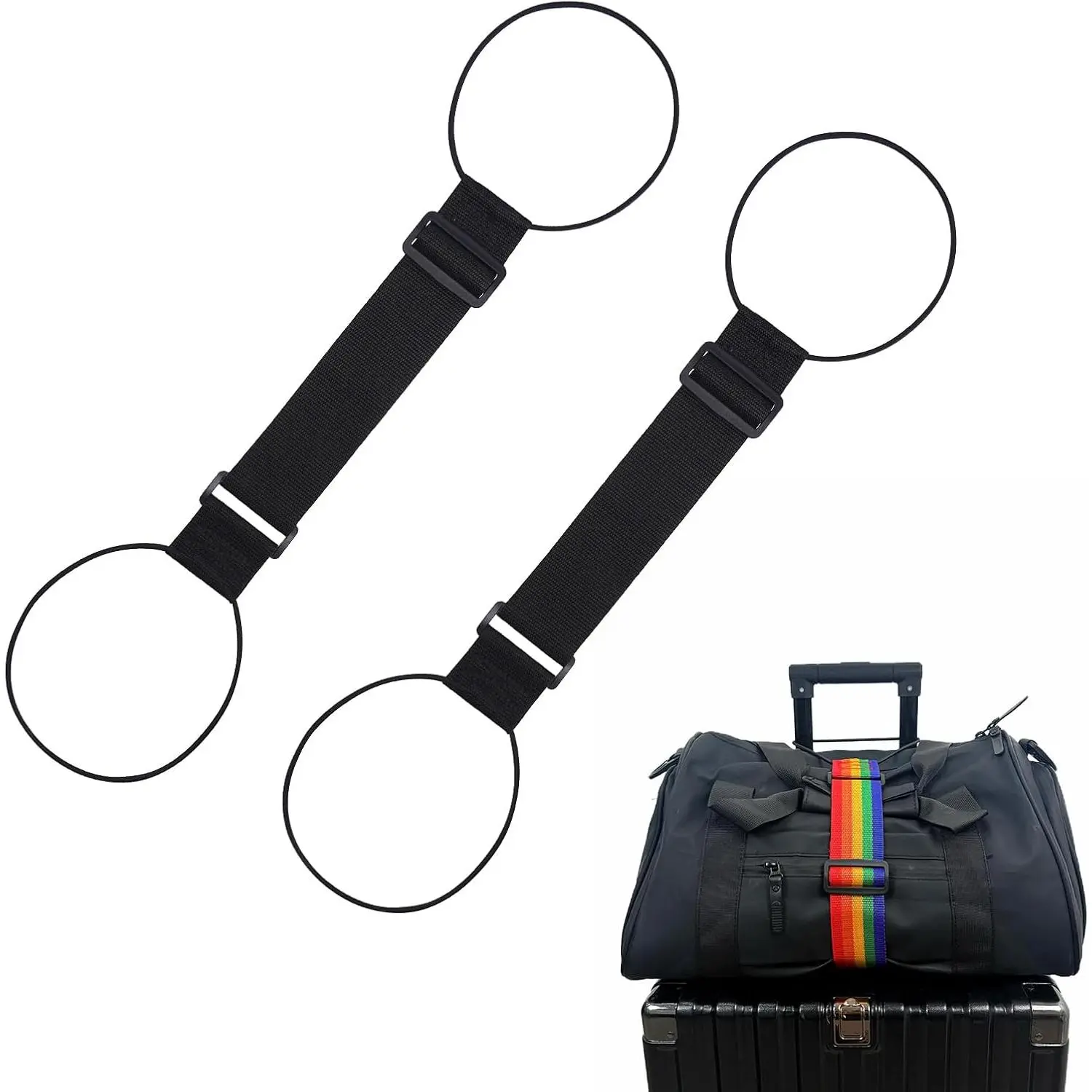2 count Luggage Straps for Suitcase, Luggage Connector Straps,Multi-Functional Adjustable Durable Elastic Straps (Black)