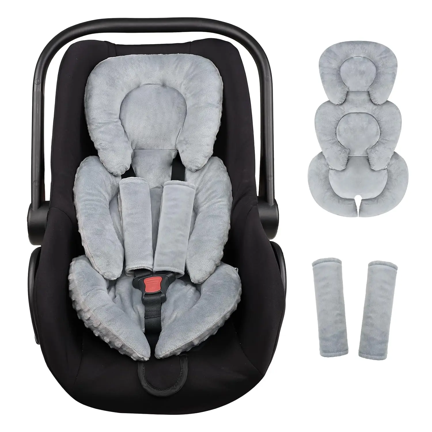 Infant Car Seat Insert Head and Body Support, Reversible Newborn Insert for Carseat with Strap Pads, Soft Stroller Cushion Pillow Insert for Boys and Girls, Fits for Stroller Swing, Grey