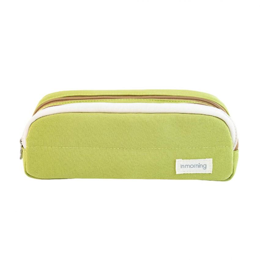 2 solid colour patchwork pencil cases with stain resistant lining, stand up design in solid colours, made canvas, large capacity, minimalist style, convenient DIY organisation, pencil stationery case