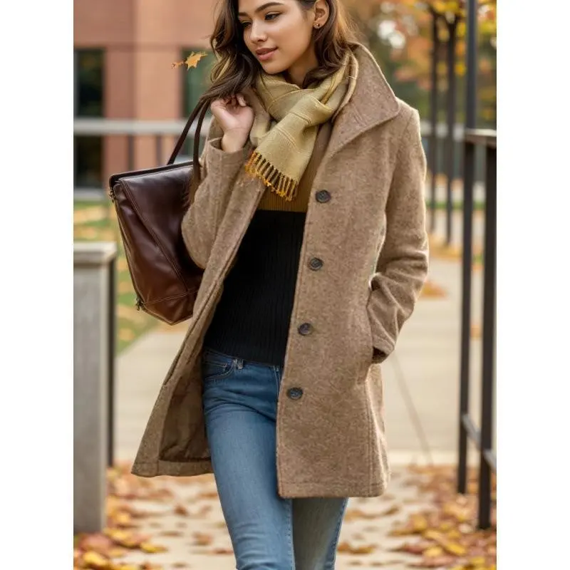2025 New Autumn Winter Women's Vintage Mid-Length Slim Fit Wool Overcoat