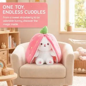 Cute Strawberry Bunny Plush Toy, Soft Kawaii Stuffed Animal, Hug Pillow, Bed Decoration, Birthday Present, Furry Friends Plush Doll