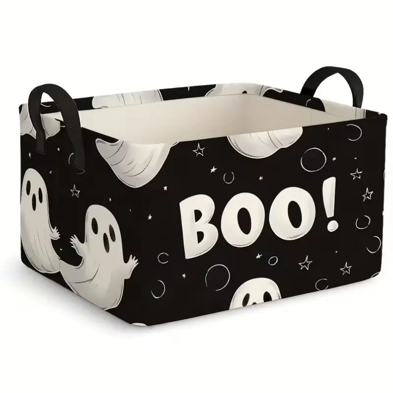 1pc,Foldable, Decorative Storage Basket Featuring a Halloween Design, Rectangular Fabric Storage Container with Handles, for Organizing Clothes And Gifts