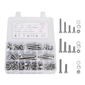 VEVOR 246 Pcs Bolts and Nuts Assortment Kit, Imperial Screws and Flat Washers, Stainless Steel 1/4-20,5/16-18,3/8-16, Spring Lock Washers for Furniture / Equipment /Vehicle Assembly with Case
