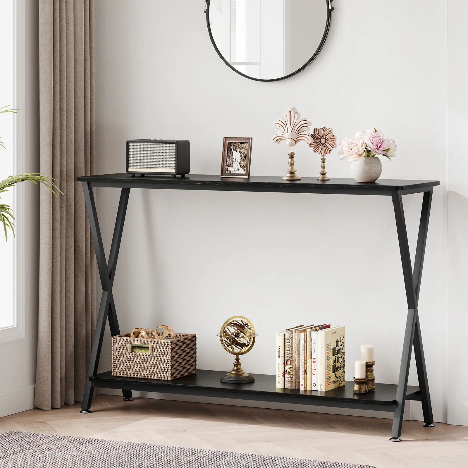  Industrial Narrow Console Table with Storage Shelf, Engineered Wood and Metal Construction Ideal for Entryway,Hallway, Bedroom, Living Room,11.8" w x 41.3" d x 31.8" h