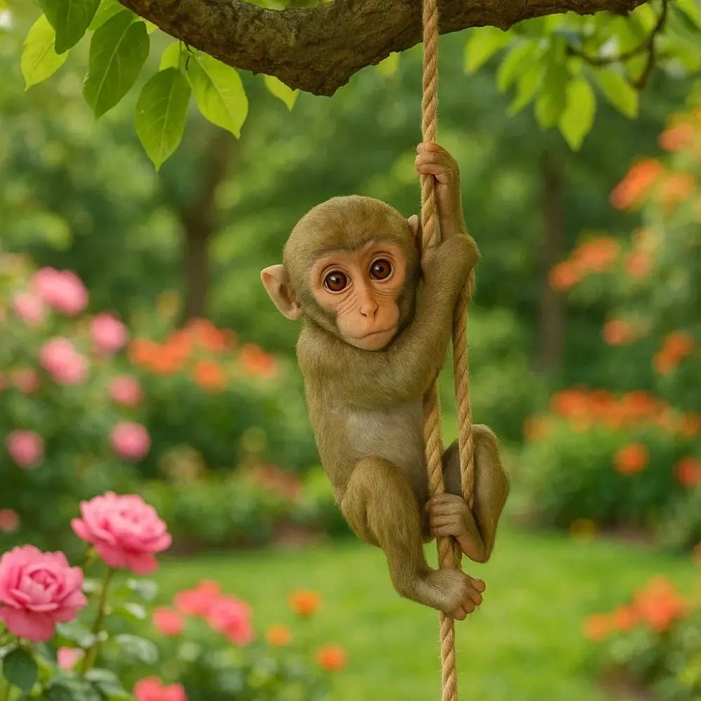 Cute Garden Climbing Monkey Figurine Handmade Resin Crafts Monkey Hanging Ornament Weatherproof Animal Statue Patio Balcony