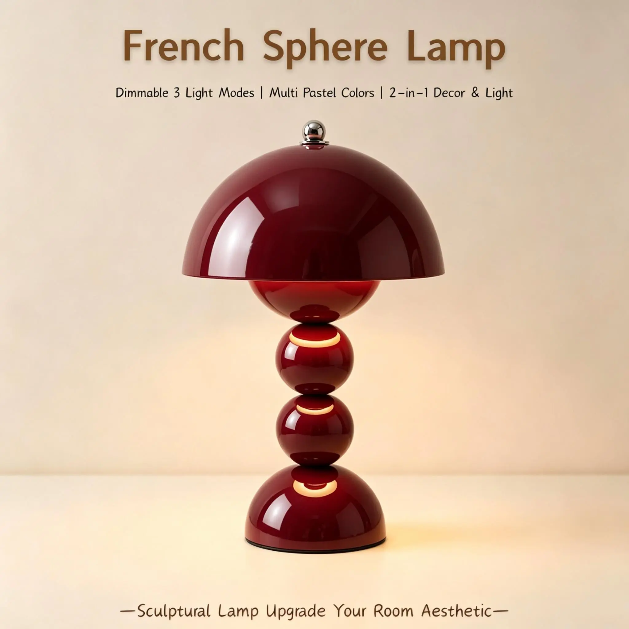 High Aesthetic Desktop Lamp, Three-Layer Sphere Stack Unique Design, Three-Step Dimmable Rechargeable Desk Lamp, Ideal for Bedroom Decor, Indoor Decorative Light, Dimmable Desk Lights
