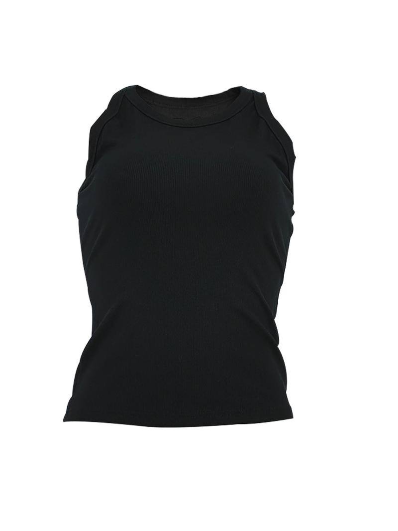 Women's Solid Ribbed Tank Top, Casual Sleeveless Round Neck Top for Daily Wear, Ladies Clothes for All Seasons, Casual Comfy Vest