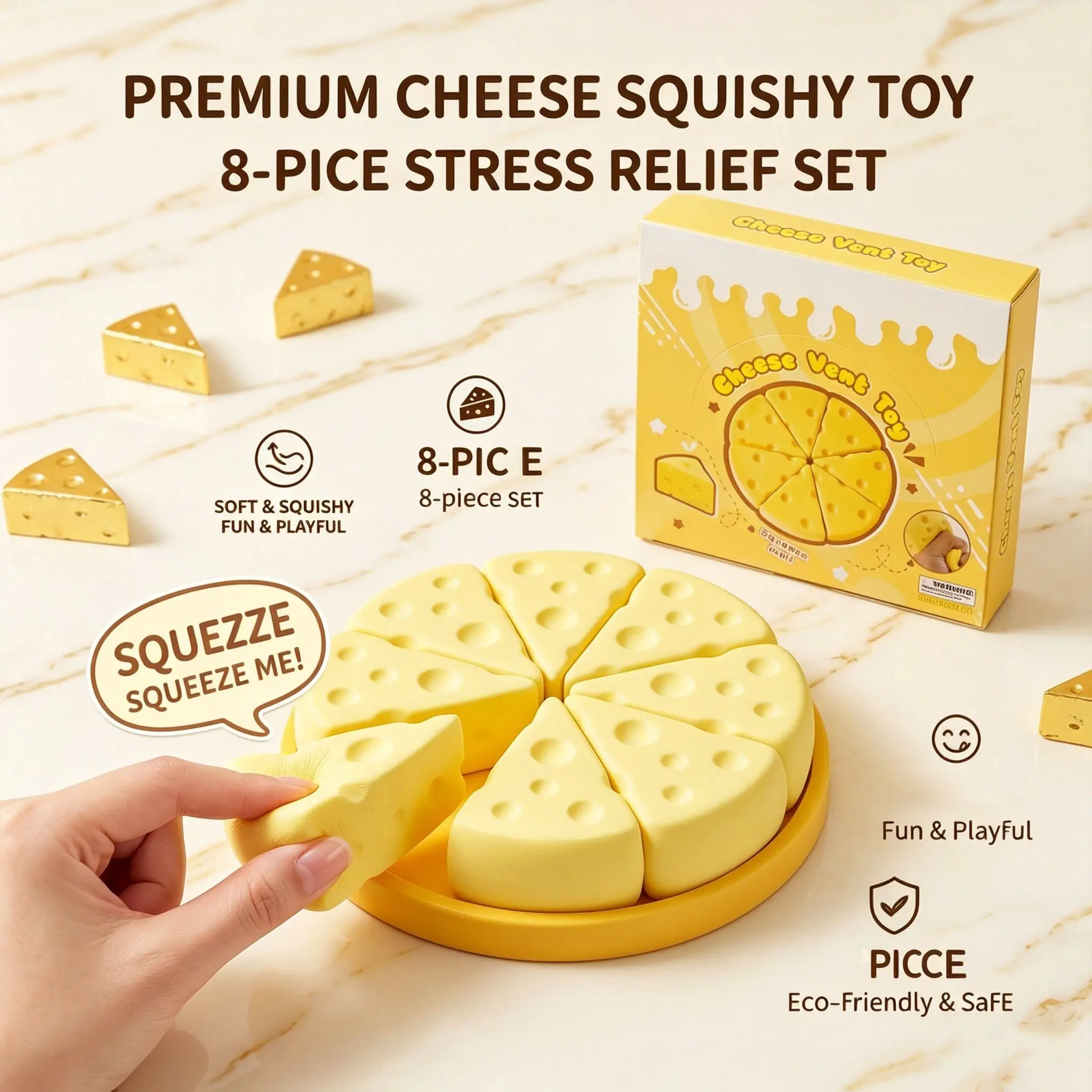 8-Piece Creative Cheese Block Stress Relief Toy, High-Value Slow-Rebound Fun Simulation, Ideal for Birthday Gifts and Party Presents