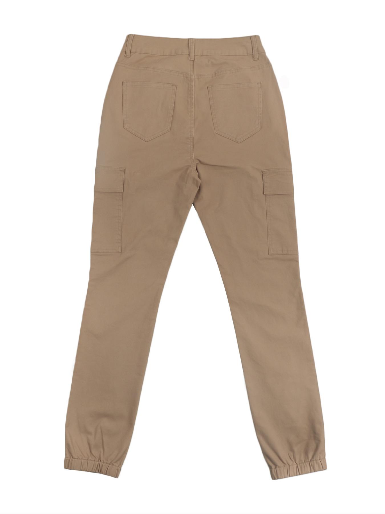 GILIPUR Y2K Khaki Textured Work Pants With Multiple Pockets, Slim-Fit, Basic, For Summer And Autumn, Casual, All Sizes, Ladies, Shop Now