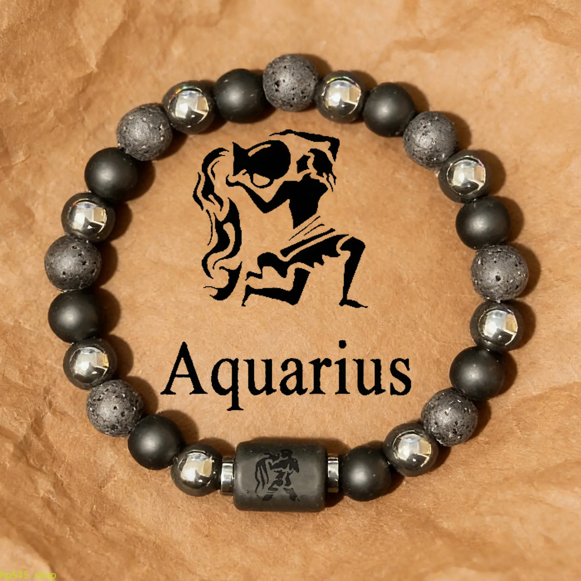 Volcanic Stone & Hematite Beaded Bracelet, Natural Stone Jewelry Designed With Eight Planets And Twelve Constellations, Stylish Unisex Hand Ornament For Daily Matching And Presents