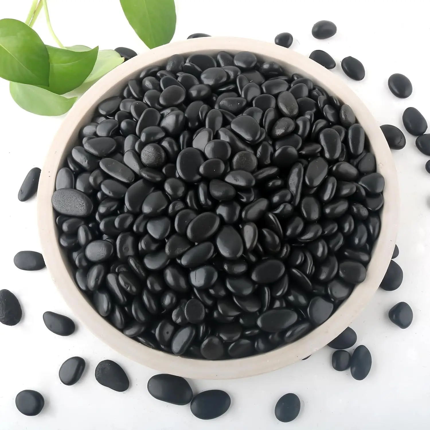 2lb Black Rocks for Planters- 1/4" - 3/4" Polished Black Stones Smooth Flat  for Fish Tanks Decorative River Rocks for Vases Bonsai Pots Garden Stones for Landscaping and Yards