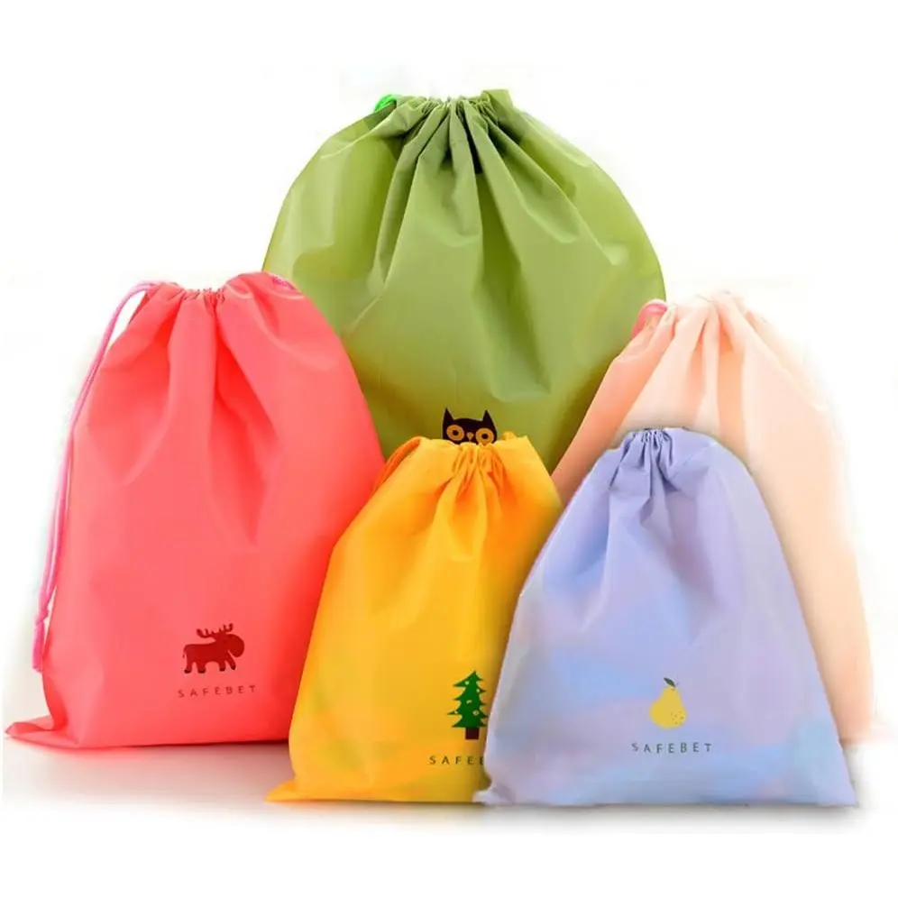 Set of 5  Drawstring Bag PE Plastic Folding   Travel Storage Use combine C