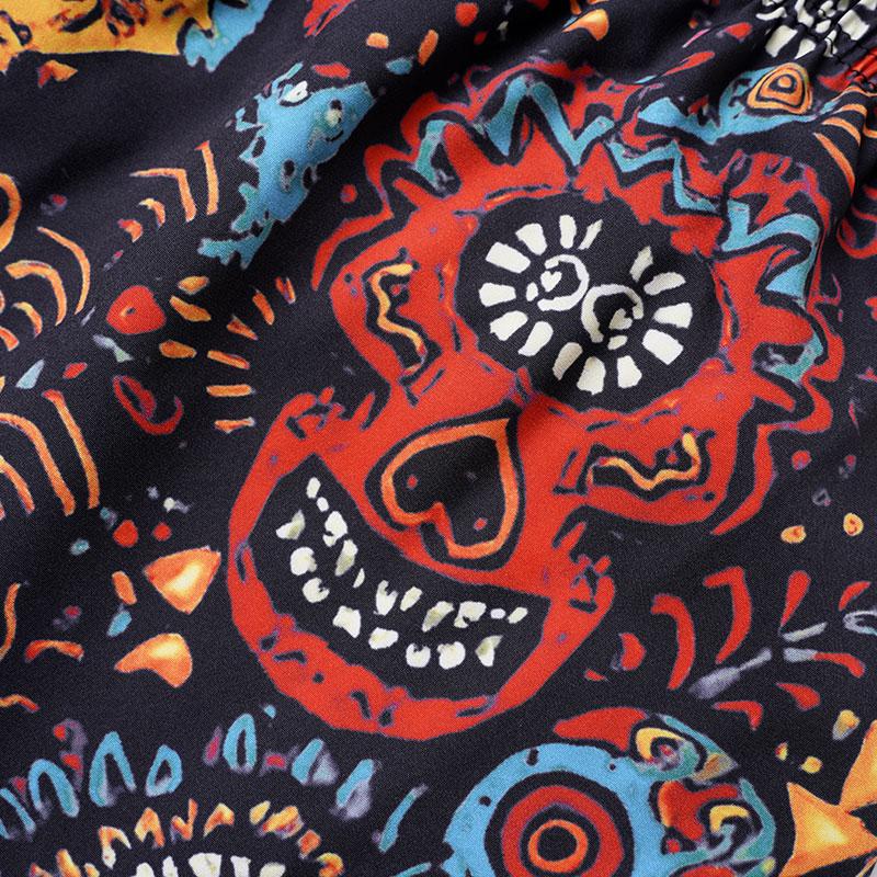 Statement Bold Mens 2 Pack Skull Print Swim Trunks Loose Fit Drawstring Beach Shorts for Vacation Wear and Summer Events