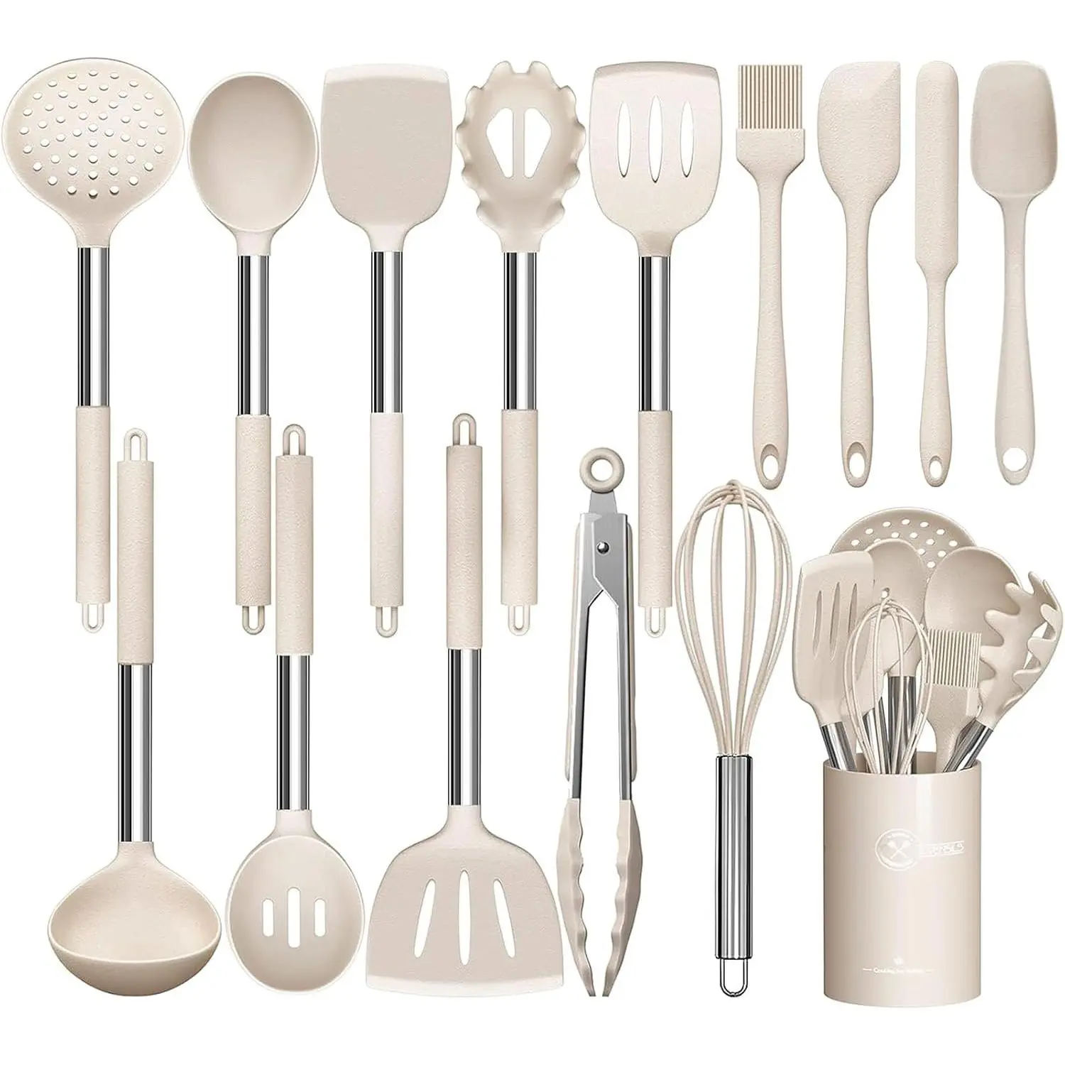 15-Piece Stainless Steel Silicone Kitchen Utensil Set - Nonstick Cookware Compatible, Daily Cooking Essential, Various Tools Including Tongs, Spatula, Spoon, Pasta Tool