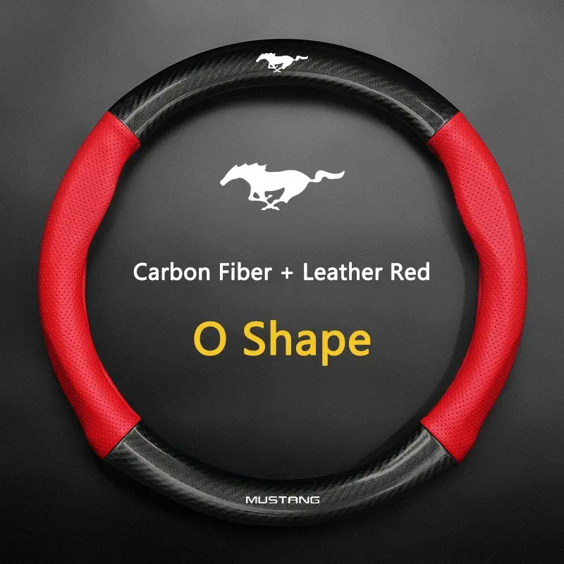 38cm High Quality Car Anti-Slip Steering Wheel Cover Carbon Fiber Leather Booster Cover For Ford Mustang ST EXPLORER EDGE Fiesta Focus Mondeo F150 Fusion Kuga Ranger Accessories