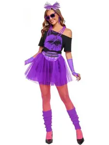 Music Festival Ladies Dress Up Accessories Set 1980s Shoulder T-Shirt Party Prom Show Tutu Skirt Fanny Pack Necklace Bracelets Earrings Foot Cover Set