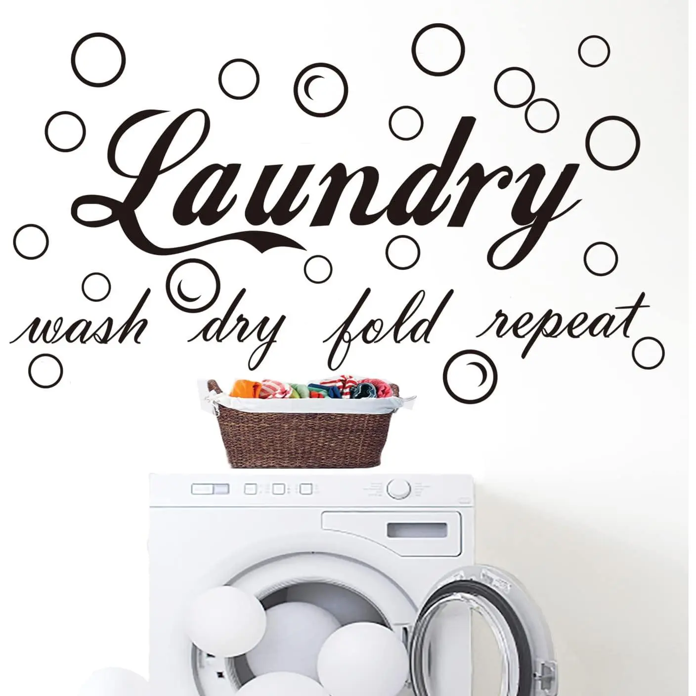 23 count Characteristic Laundry Room Vinyl Wall Decal Saying Wash Dry Fold Repeat Wall Sticker Bubble Sticker  Laundry Art Signs Wall Quote Sticker for Decoration (19.7 x 15 inches)