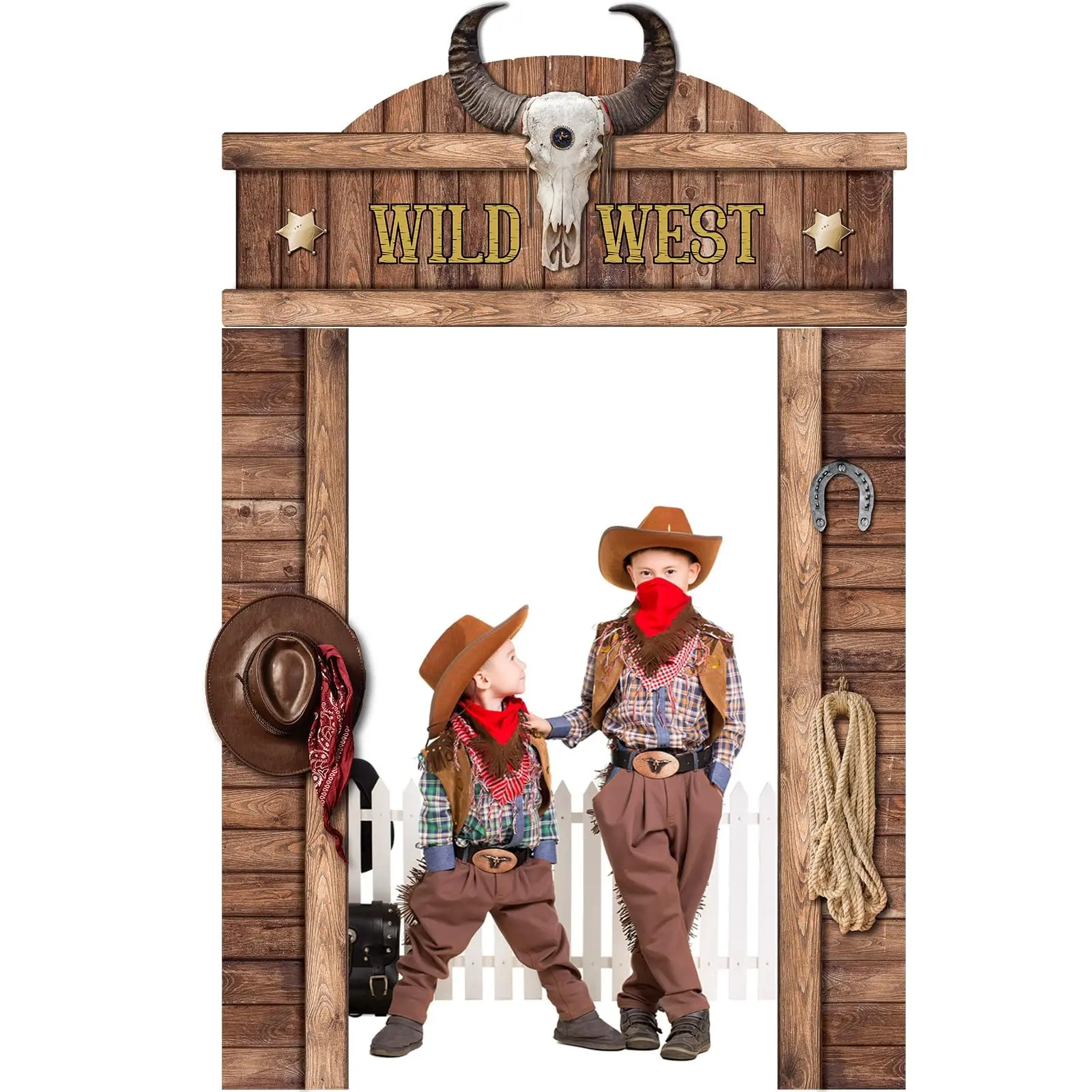 Western Cowboy Party Door Decorations Set, Wild West Theme Backdrops Banner Hangers, Cowboy Entrance Decor for Salons and Bars, Country Bar Photography Props
