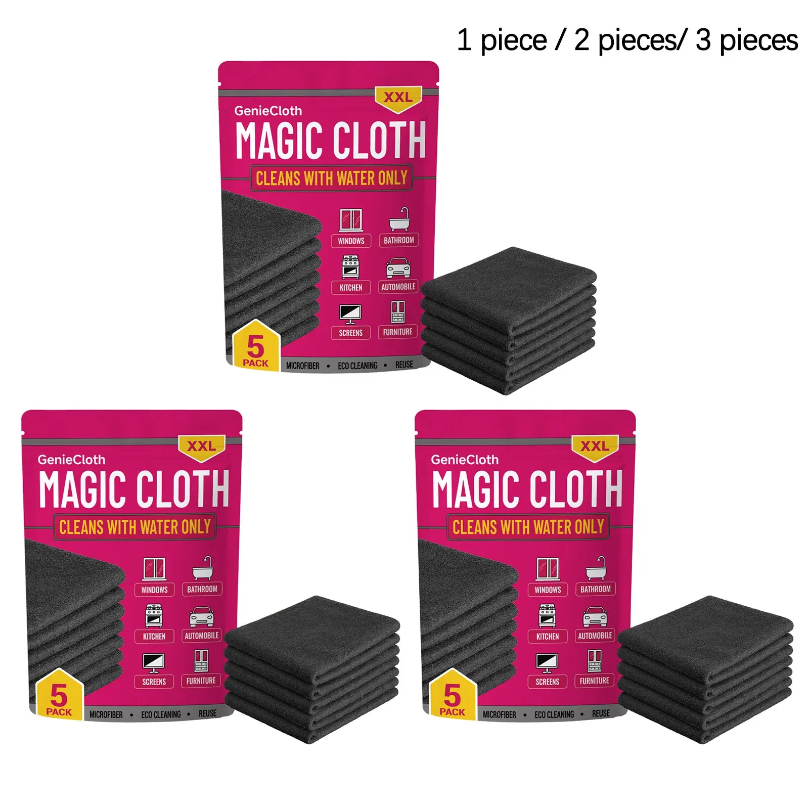 Magic Cloth 5 Pack, Gentle Cleaning, Multi-Use Glass Bathroom Kitchen Screen Furniture Stain Water Spot Wipes, Non-Sponge Rubber