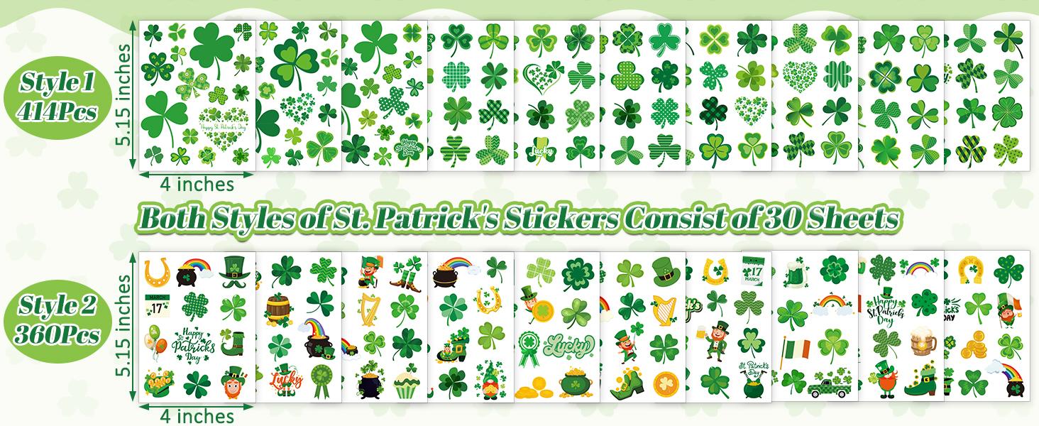 600 Pcs St Patricks Day Stickers, Glitter Shamrock Stickers Roll Green Lucky Sparkly Four Leaf Clover Sticker for Irish Holiday Party Favors Supplies St Patricks Day Decorations Accessories Craft Gift