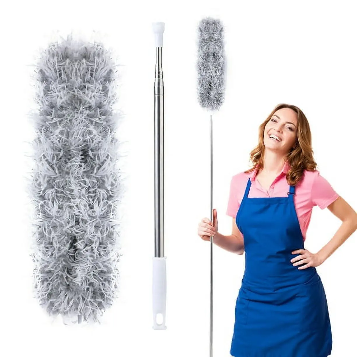 ARCH Bendable Head Extendable Handle Duster Set - Blind Cleaner Duster Tool, Microfiber Cloth, Heads, High Space Cleaning Tool for Ceilings, Fans, Gray Home Care Supply