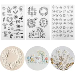 75 count Stick and  Embroidery Paper Designs 3 Sheets A4 Water Soluble Stabilizer for Embroidery Patterns Adhesive Embroidery Transfer Paper with Pre-Printed Flower Leave Butterfly for Hand Sewing