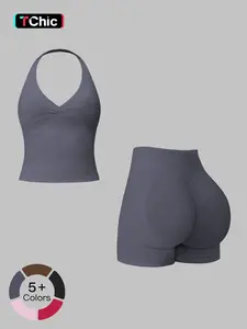 New Women's Yoga Set, Halter V-Neck Slimming Lifted Butt Tummy Control, Outdoor Sports Quick-Dry Suit, Fashionable Activewear