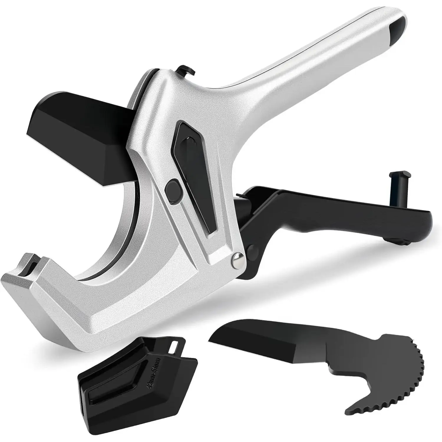 Heavy-Duty Ratchet PVC Pipe Cutter, 3-Inch Max Cut for Plastic Tubes, 1-Click Replaceable Sharp Blade with Extra Spare Blade, Effortless Smooth Clean Cutting for PVC, PEX Water Pipes