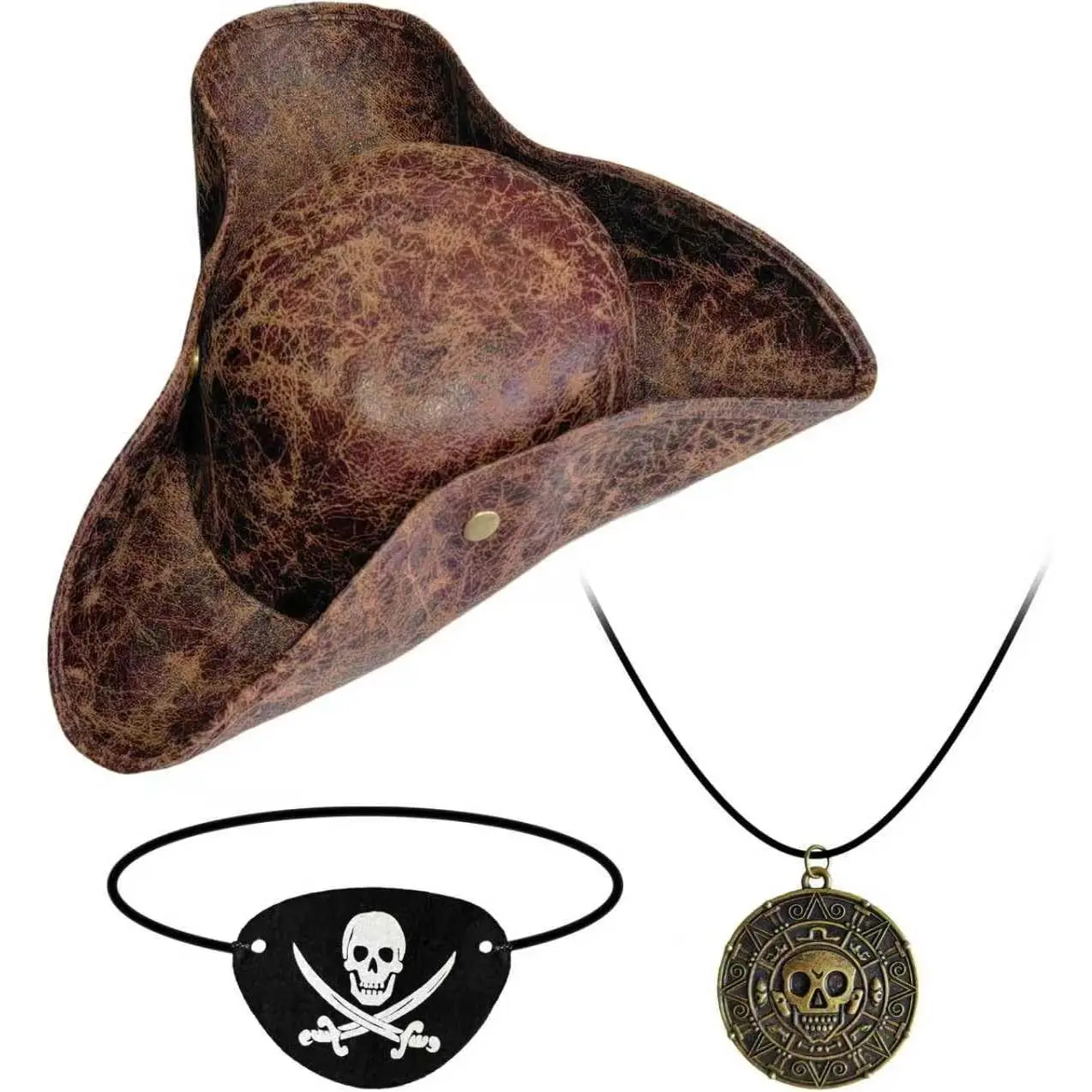 Pirate Hat Costume Decoration Halloween Exchange For Men Women Tricorn Hat With Eye Patch Necklaces Renaissance Outfit