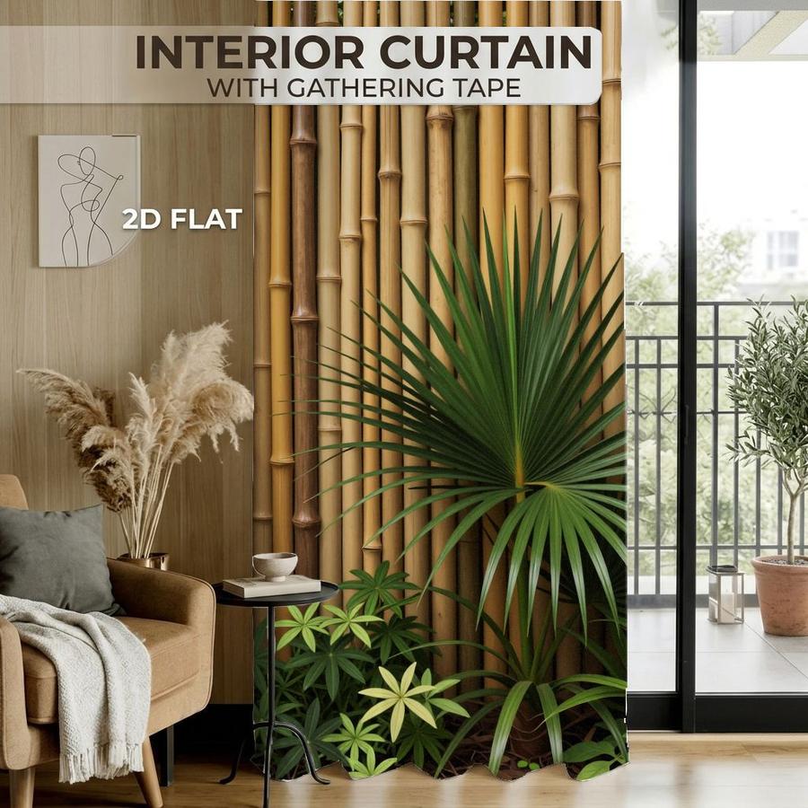 2Pcs Tropical Style Bamboo Leaves Pattern Sun Blocking Curtains Digital Printed Rod Pocket, Window Treatment For Bedroom Office Kitchen Living Room Study Home Decor